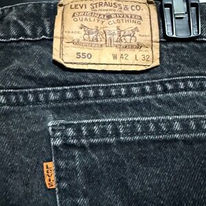 Vtg LEVI's 550 Orange tab Jeans Relaxed Fit Black Wash Mens W42 L32‎ red bat USA